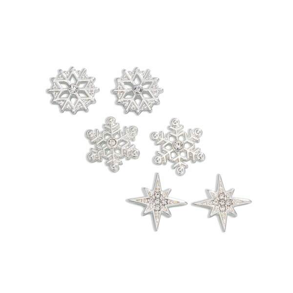 Item 418282 Silver Snowflake With Crystal Trio Earrings