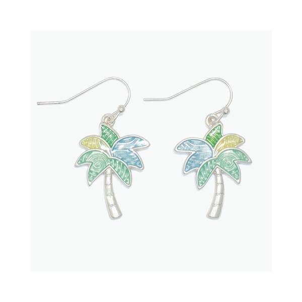 Item 418458 Green Palm Tress In Silver Earrings