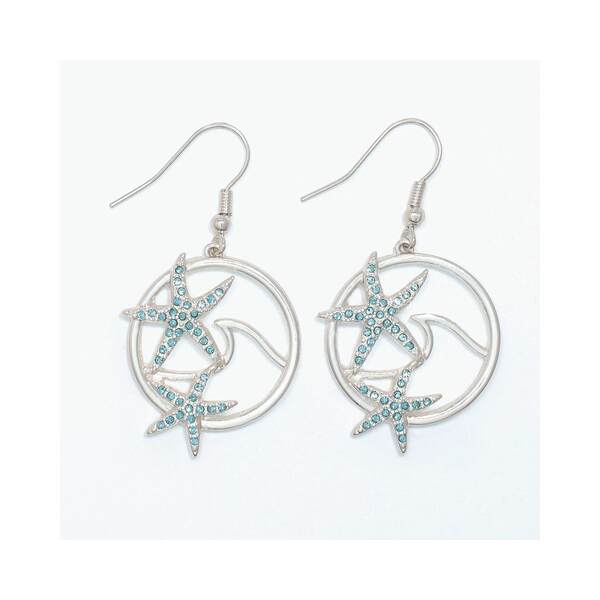 Item 418504 Silver Wave With Aqua Crystals Earrings