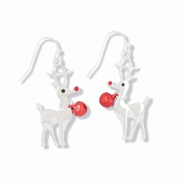 Item 418537 Silver Reindeer With Bells Earrings