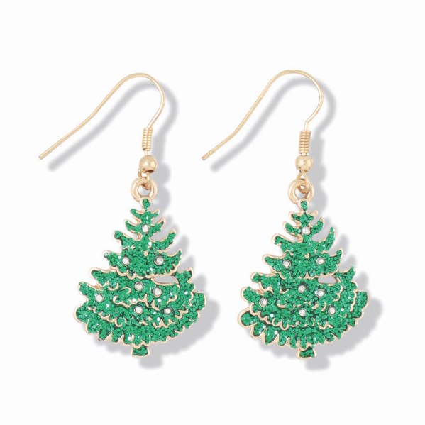 Item 418597 Gold/Green Glitter Tree Earrings