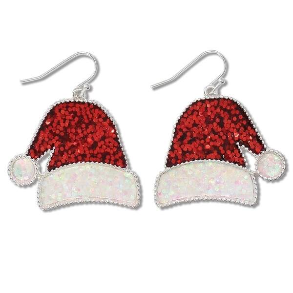 Item 418674 Red Glitter Santa Hats Earrings