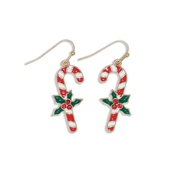 Item 418899 Candy Cane With Holly Earrings