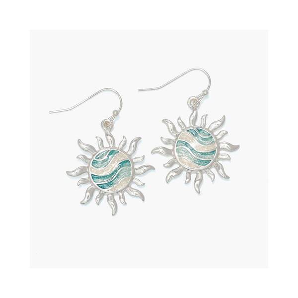 Item 418919 Silver Suns With Aqua Waves Earrings