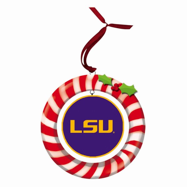 Item 420934 Louisiana State University Tigers Candy Cane Wreath Ornament
