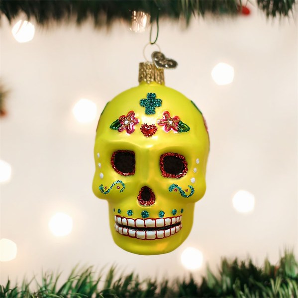 Item 425323 Yellow Sugar Skull Ornament