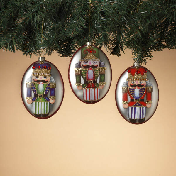 Item 431214 Glass Oval Disc Nutcracker Ornament