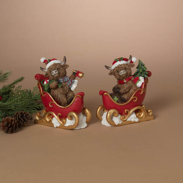 Item 431296 Holiday Highland Cow In Sleigh
