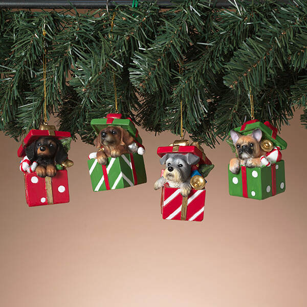 Item 431506 Holiday Dog In Gift Box Ornament