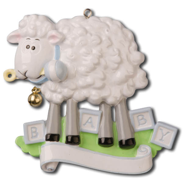 Item 459057 Blue Baby Sheep With Rattle/Blocks/Banner Ornament
