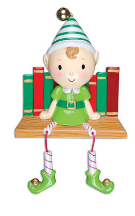 Item 459062 Elf With Books On Bookshelf Ornament