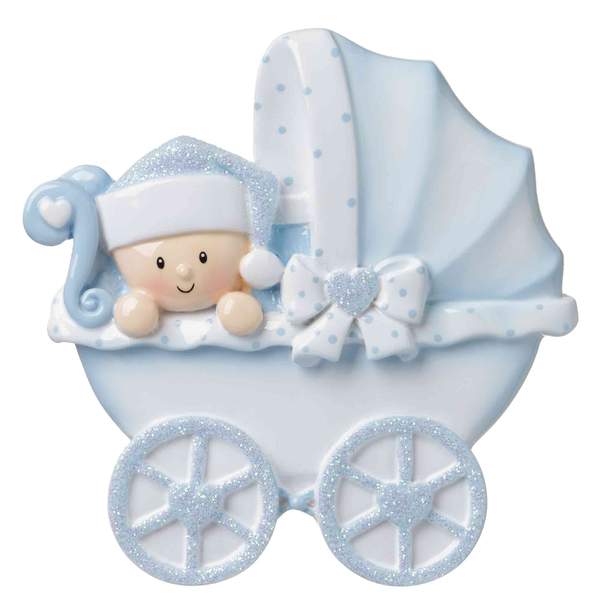 Item 459075 Blue Baby's First Christmas Baby Carriage Ornament