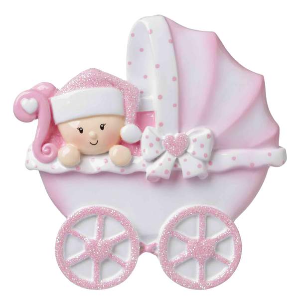 Item 459085 Pink Baby's First Christmas Baby Carriage Ornament