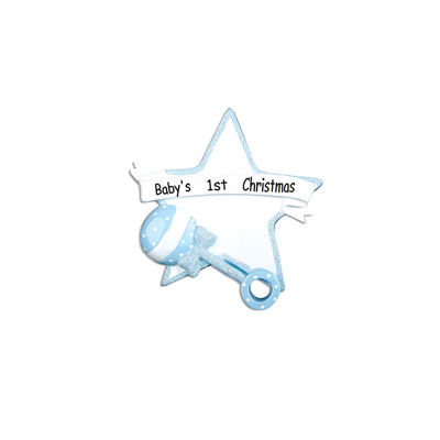 Item 459101 Blue Star With Rattle Baby's First Christmas Ornament