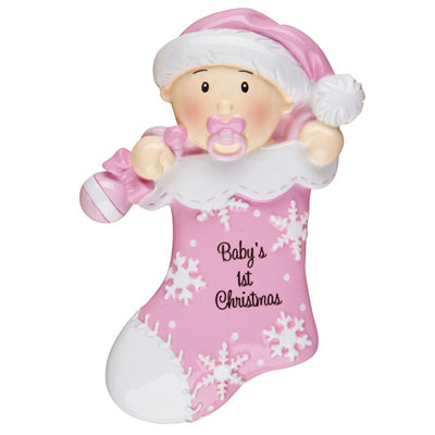 Item 459142 Pink Baby's First Christmas Stocking Ornament