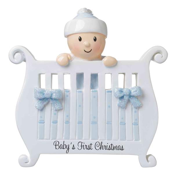 Item 459163 Blue Baby's First Christmas Crib Ornament