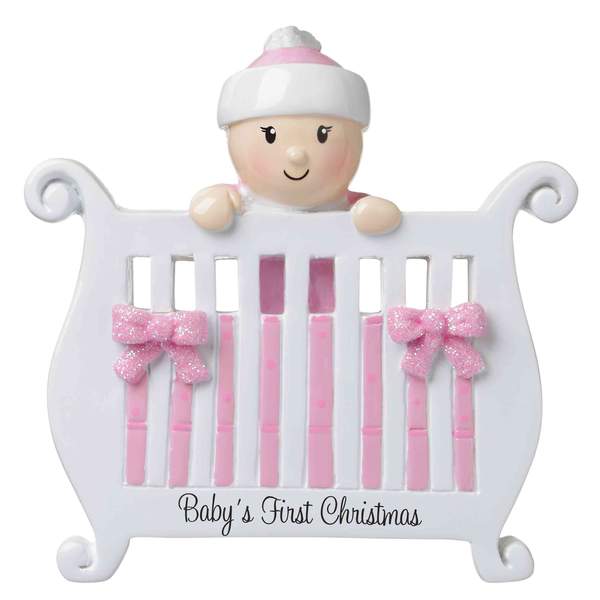 Item 459166 Pink Baby's First Christmas Crib Ornament
