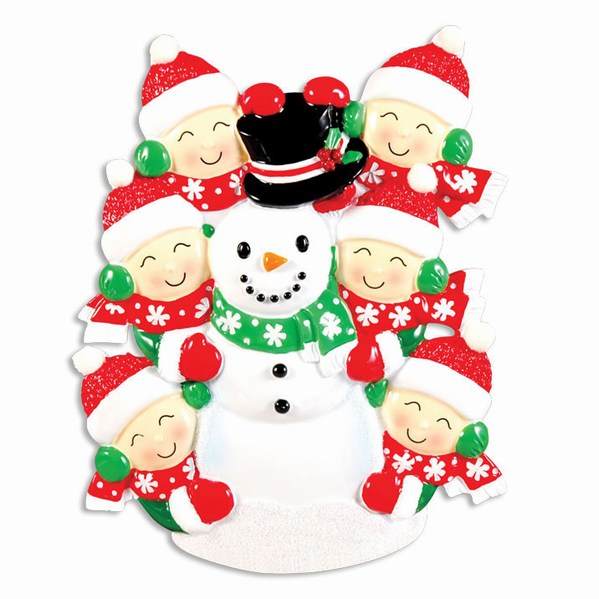Item 459195 Family Of 6 Building Snowman Ornament