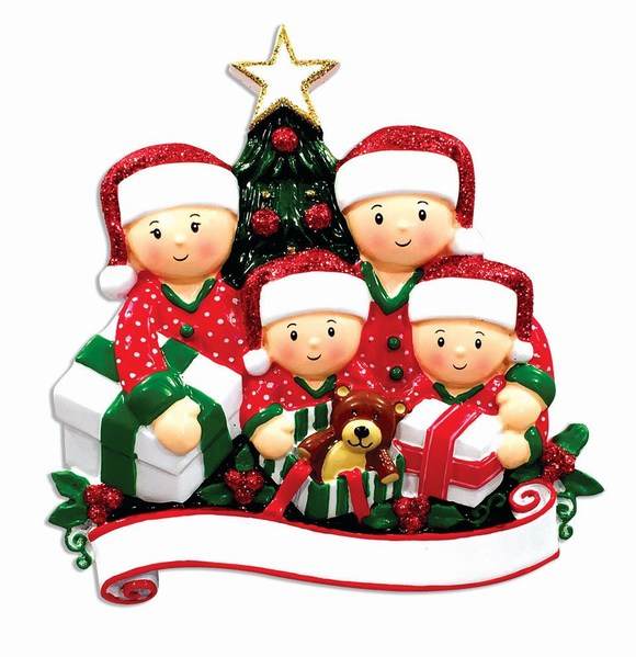 Item 459267 Family of 4 Opening Presents Ornament
