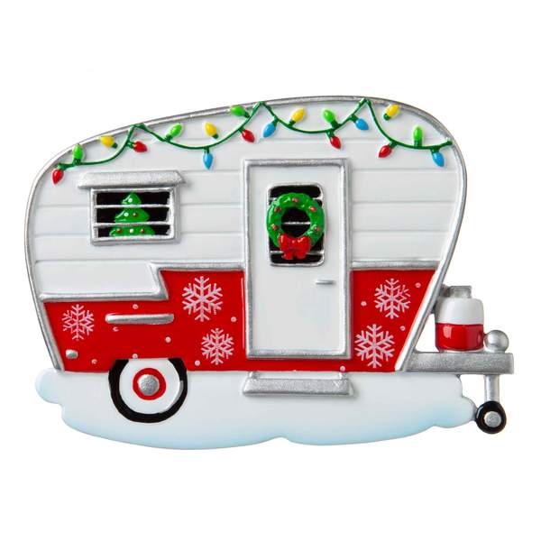 Midwest-CBK Red and White Lets Hook Up Camper Ornament With Campfire Trailer 