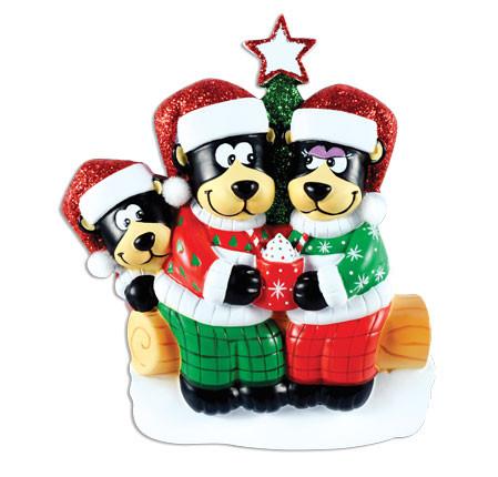 Item 459461 Black Bear Family of 3 With Hot Chocolate Ornament