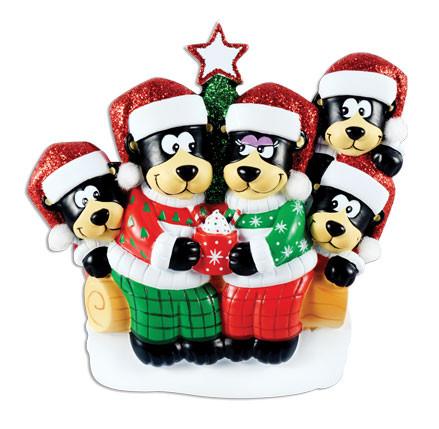 Item 459463 Black Bear Family of 5 With Hot Chocolate Ornament