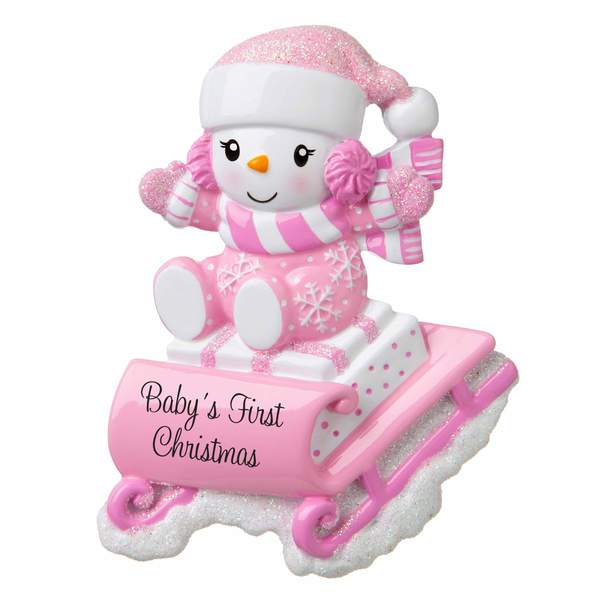 Item 459475 Pink Snowbaby On Sled Ornament