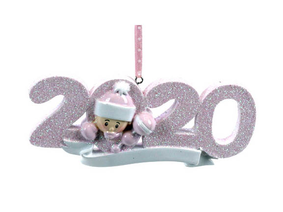 Item 459526 Pink Baby's First Christmas 2020 Ornament