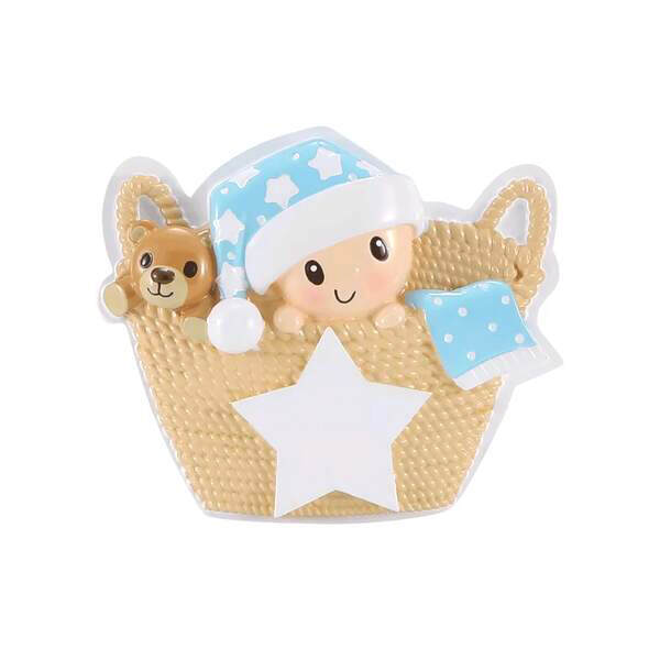 Item 459613 Baby In Basket Blue Ornament