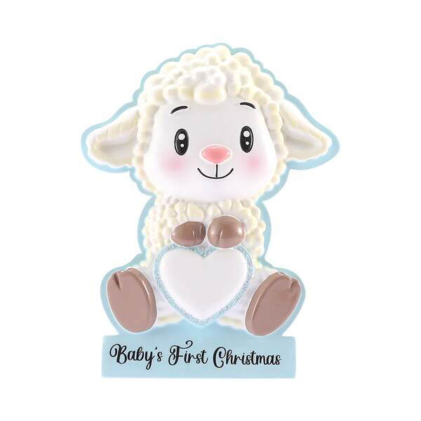 Item 459809 Baby Lamb With Heart Blue Ornament