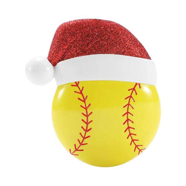 Item 459821 Softball With Santa Hat Ornament