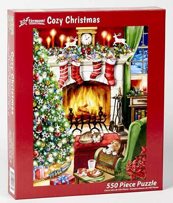 Item 473096 Cozy Christmas Pets By Fireplace 550 Piece Jigsaw Puzzle