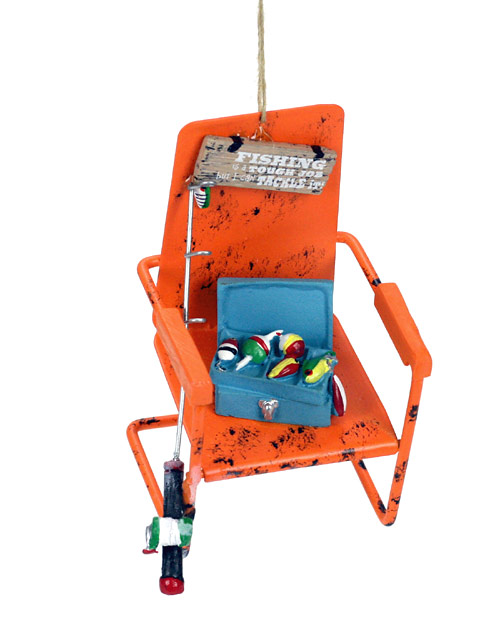 Rustic Fishing Chair With Tackle Box Ornament