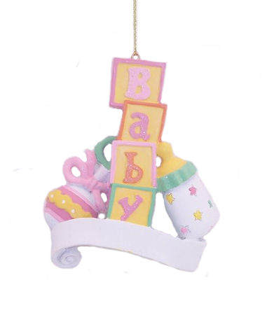 Item 483198 Baby Blocks With Rattle/Bottle/Banner Ornament