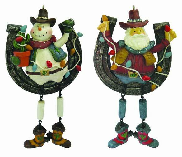 Item 483624 Cowboy Snowman/Santa In Horseshoe Ornament