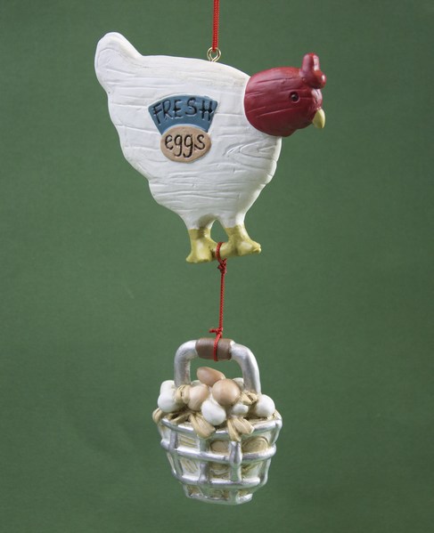 Item 483635 Chicken With Basket of Fresh Eggs Ornament