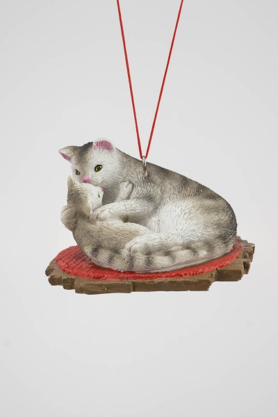 Item 483840 Gray Cat With Kitten Ornament