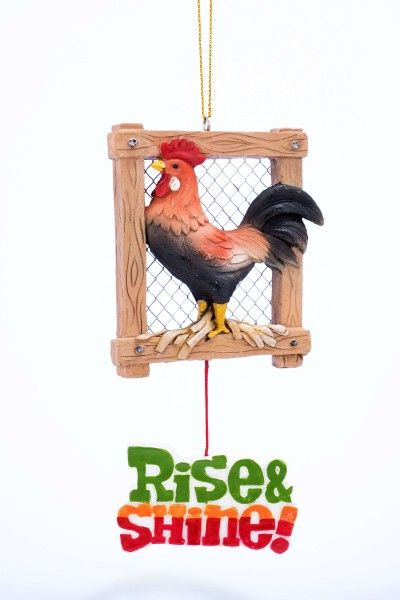 Item 484014 Rise & Shine Rooster With Chicken Coop Panel Ornament