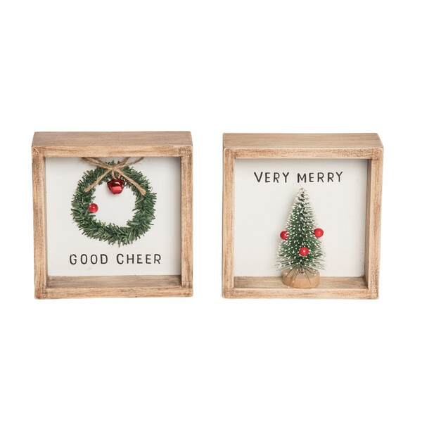Item 501101 Wood Framed Bottle Brush Tree/Wreath Box Sign
