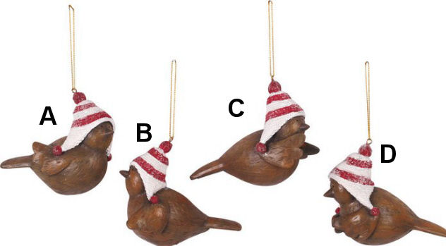 Item 501257 Brown Bird With Red/White Hat Ornament