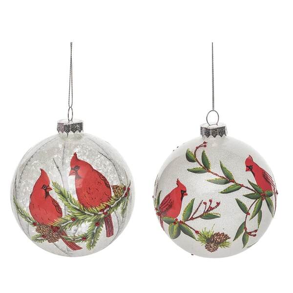 Item 501284 Glass Painted Snow Cardinal Ornament