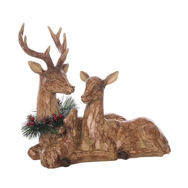 Item 501504 Carved Laying Reindeer Couple Figure