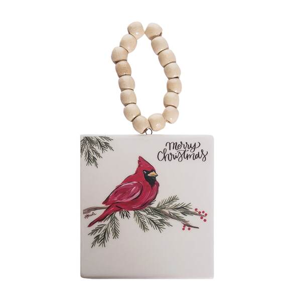 Item 501521 Ceramic Cardinal Ornament With Bead Hanger