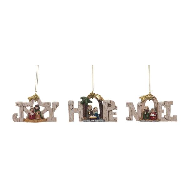 Item 501592 Youthful Nativity In Text Ornament