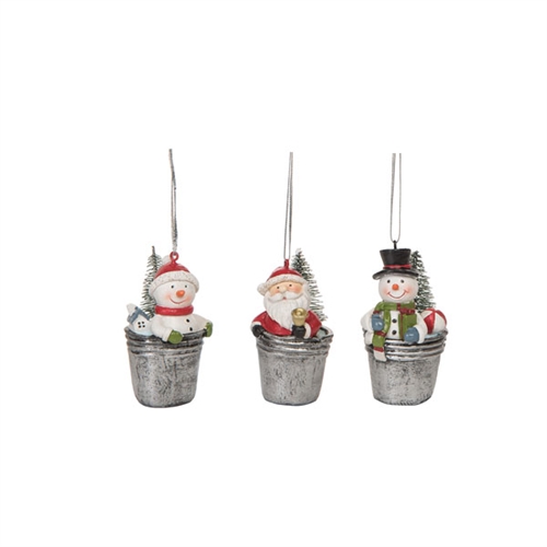 Item 501780 Snowman/Santa In Bucket Ornament