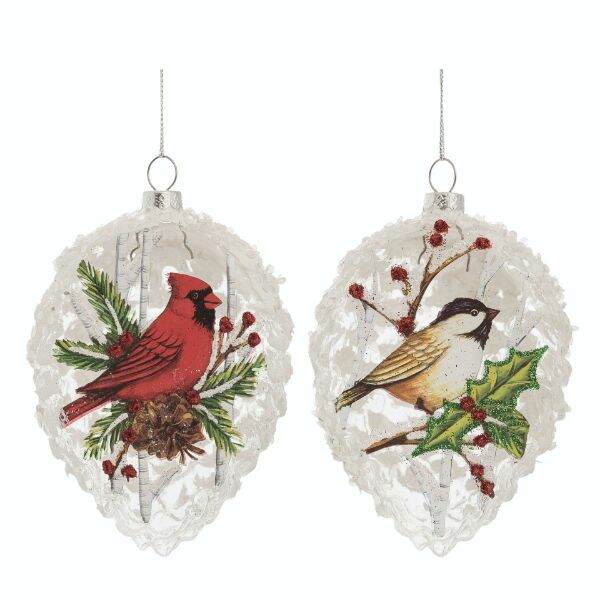 Item 502022 Glass Painted Birds Ornament