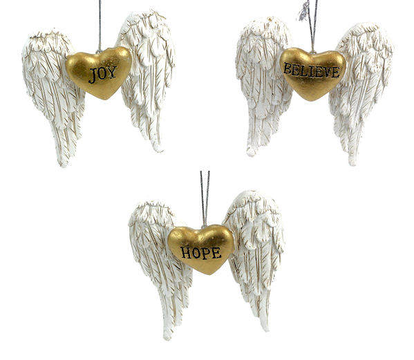 Item 505003 Angel Heart/Wing With Word Ornament