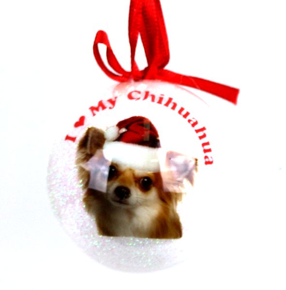 Item 507009 I Heart My Long Hair Brown/White Chihuahua Ball Ornament