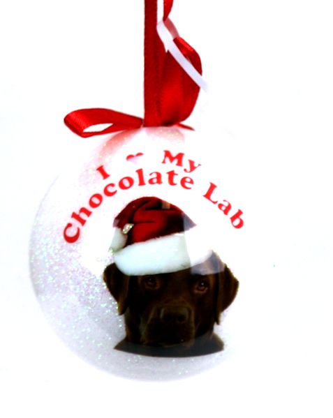 Item 507011 I Heart My Chocolate Labrador Retriever Ball Ornament