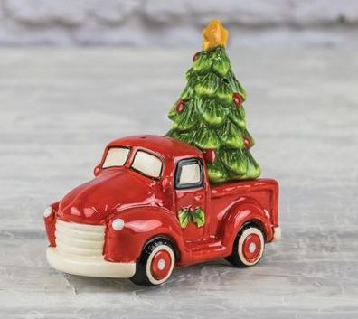 Item 509056 Holly Red Truck Tree Salt and Pepper Shakers Set